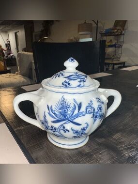 Blue and White Porcelain Sugar Bowl - Classic Floral Design